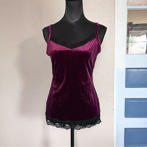 90s whimsy goth burgundy velvet lace trim cami tank top